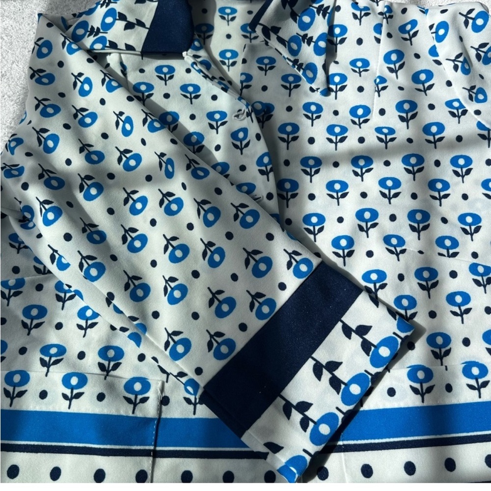 1970s True Vintage Mod Print Tulip Color Block Blazer/Blouse-EUC -Sz M 💙 🖤 - Picture 8 of 16